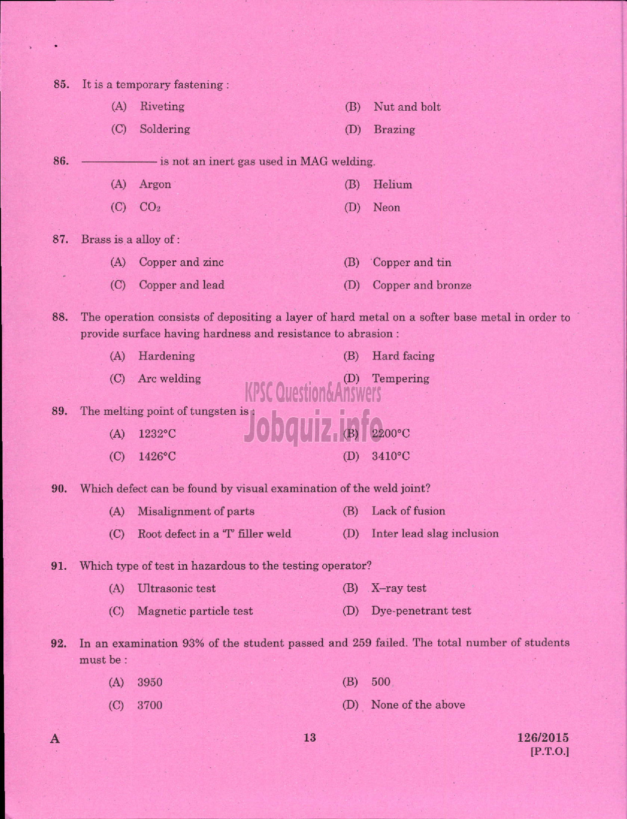 Kerala PSC Question Paper - WELDER STATE WATER TRANSPORT-11