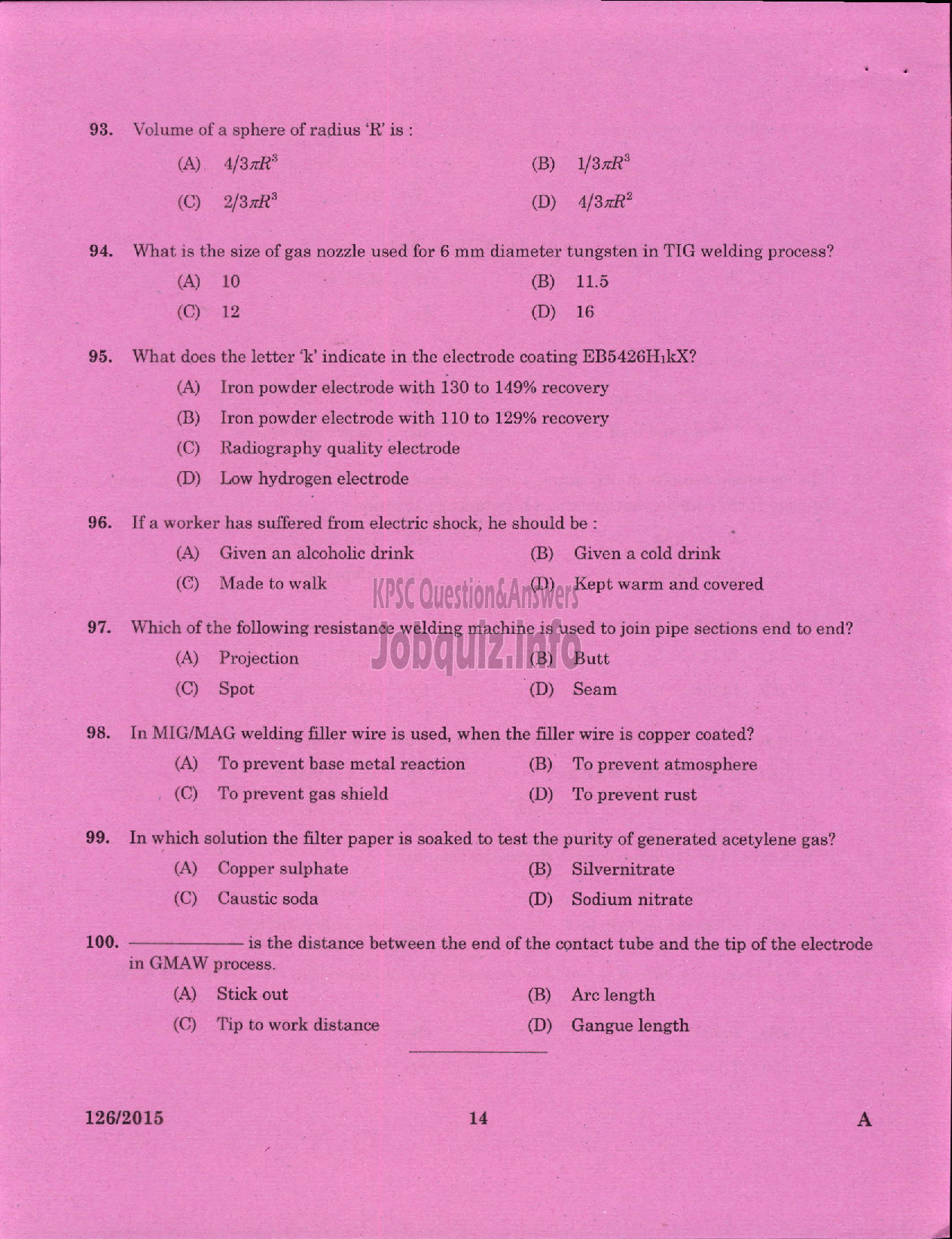 Kerala PSC Question Paper - WELDER STATE WATER TRANSPORT-12