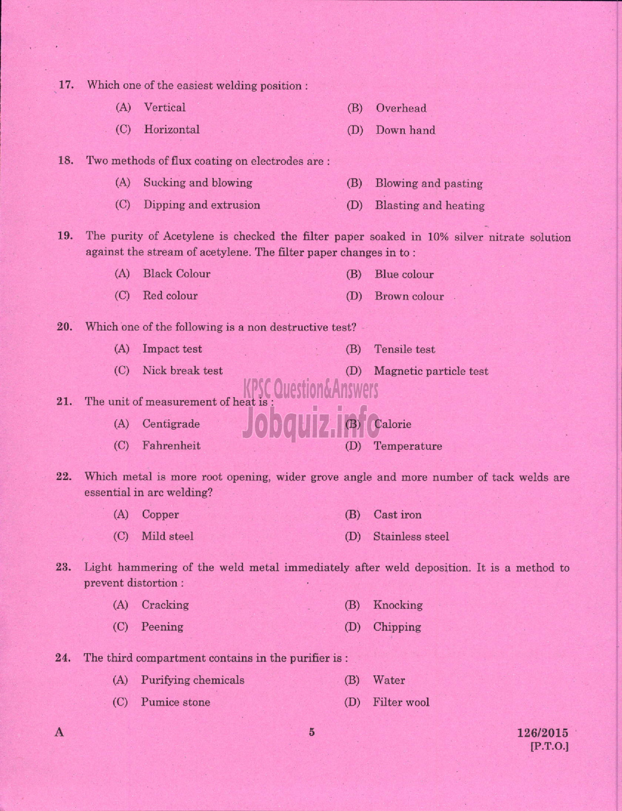 Kerala PSC Question Paper - WELDER STATE WATER TRANSPORT-3