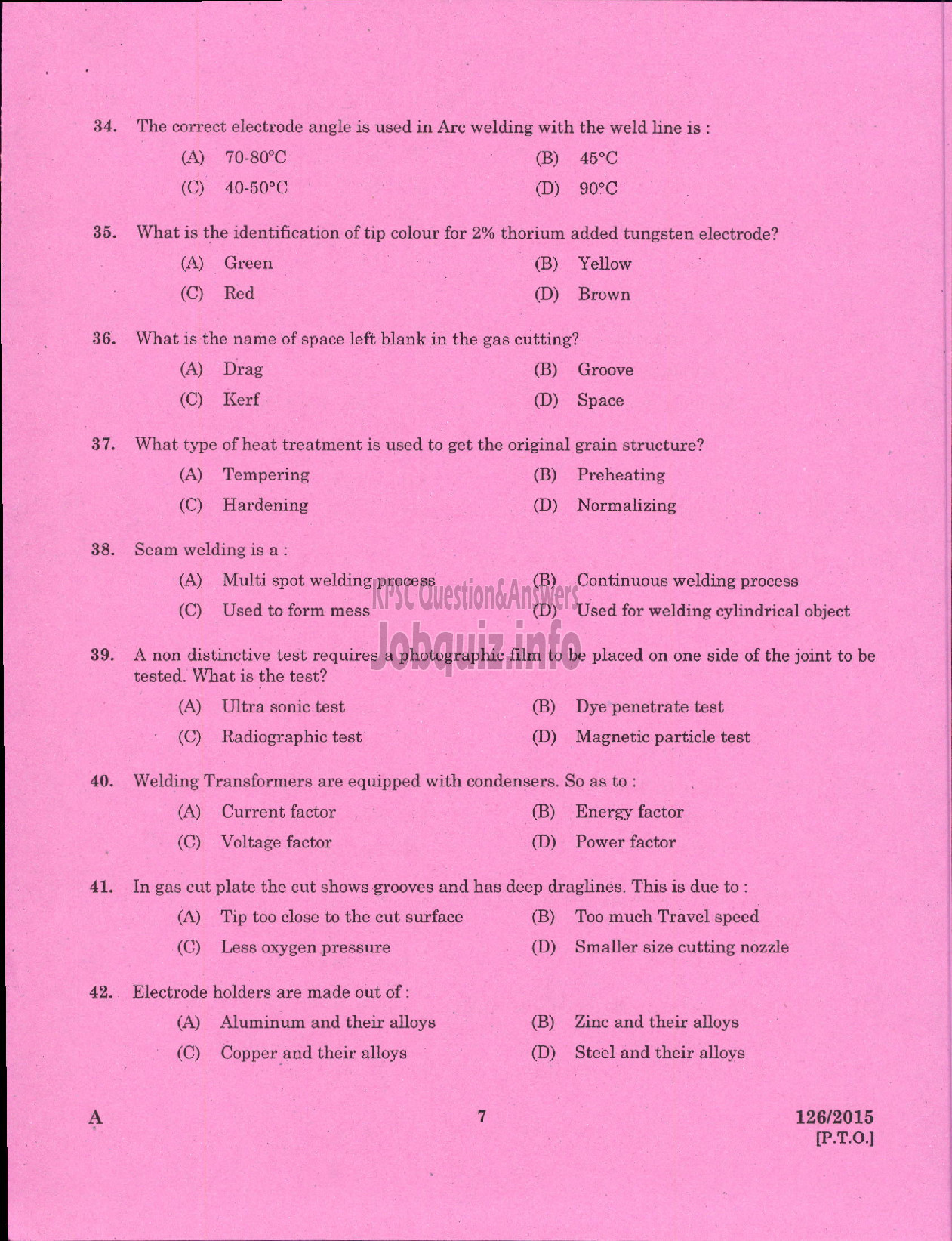 Kerala PSC Question Paper - WELDER STATE WATER TRANSPORT-5