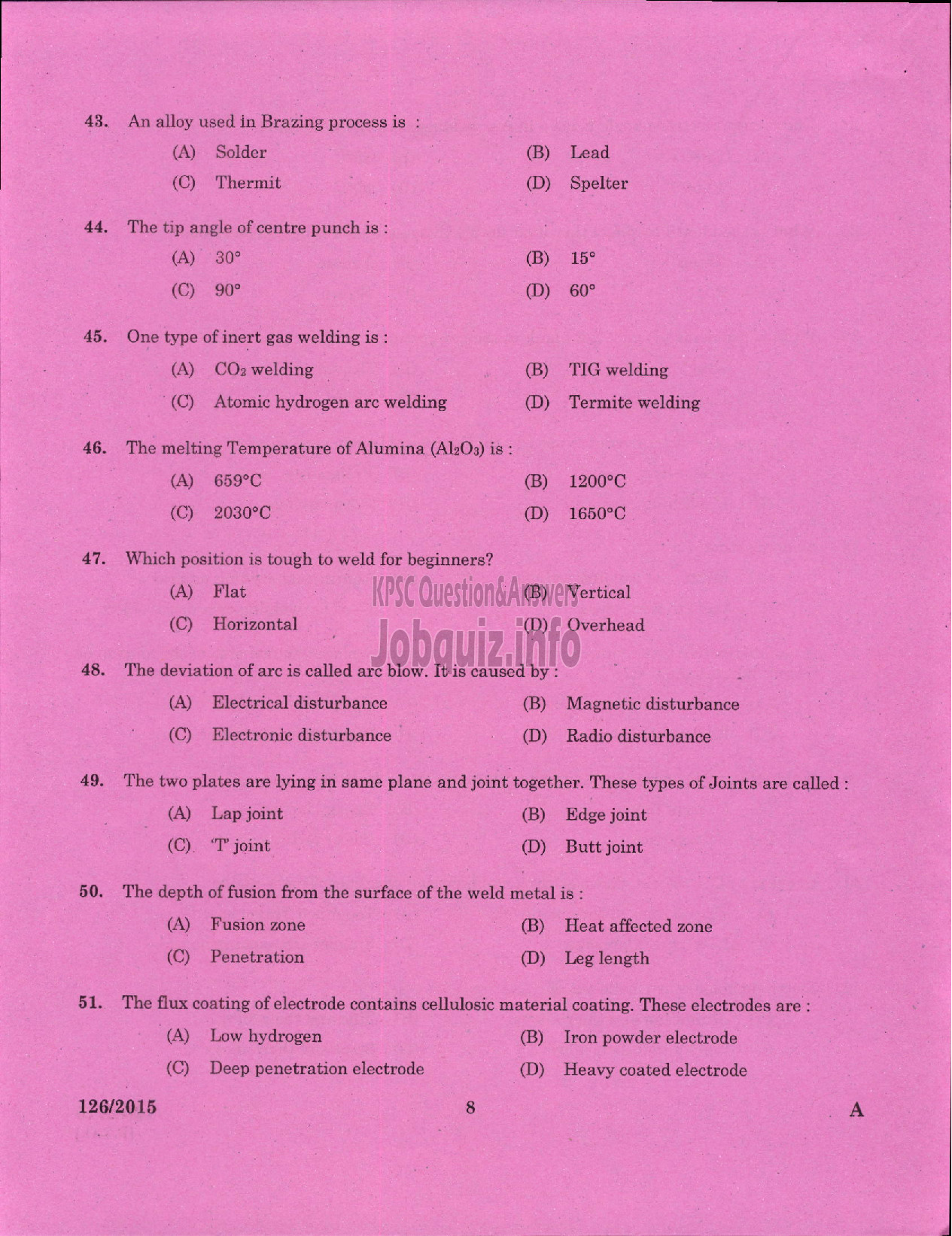 Kerala PSC Question Paper - WELDER STATE WATER TRANSPORT-6