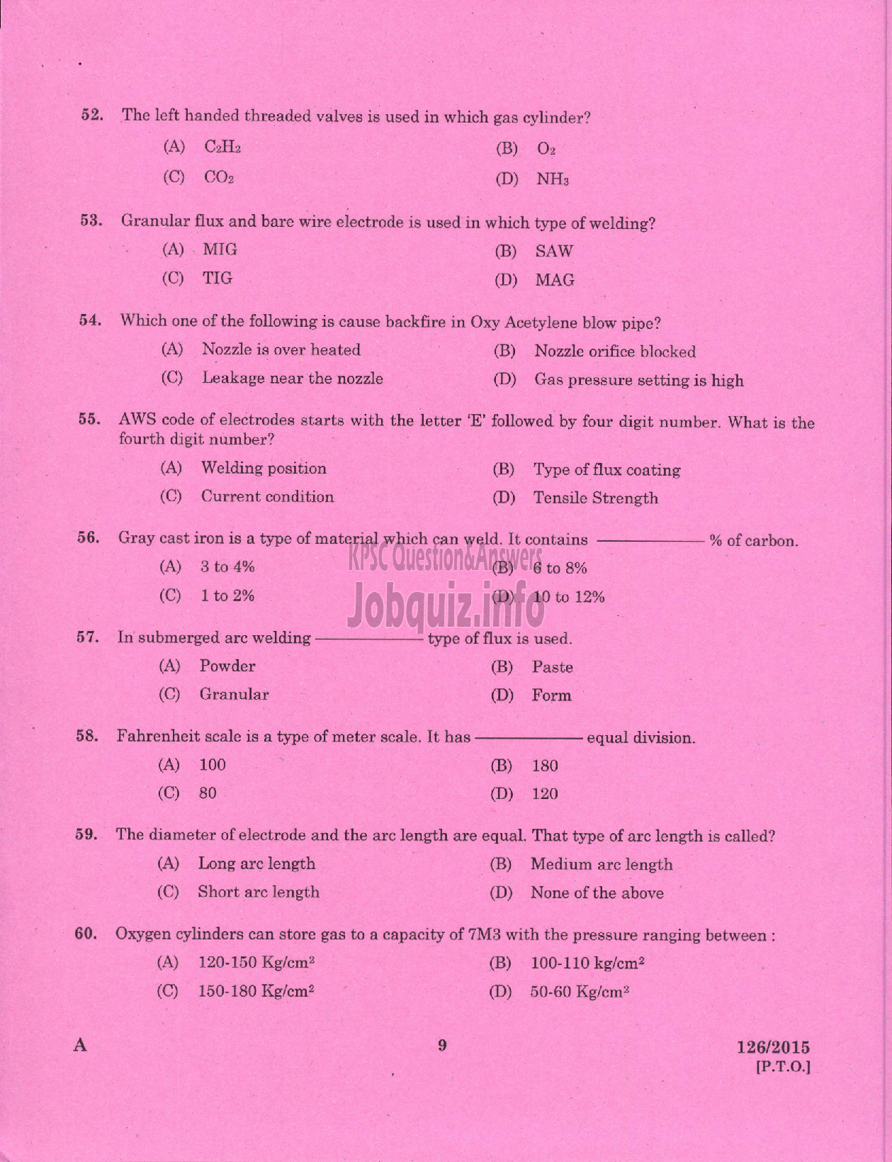 Kerala PSC Question Paper - WELDER STATE WATER TRANSPORT-7