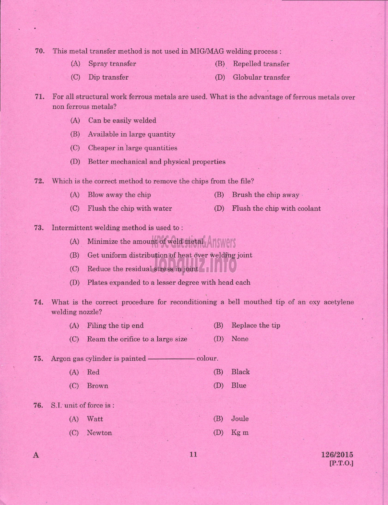 Kerala PSC Question Paper - WELDER STATE WATER TRANSPORT-9