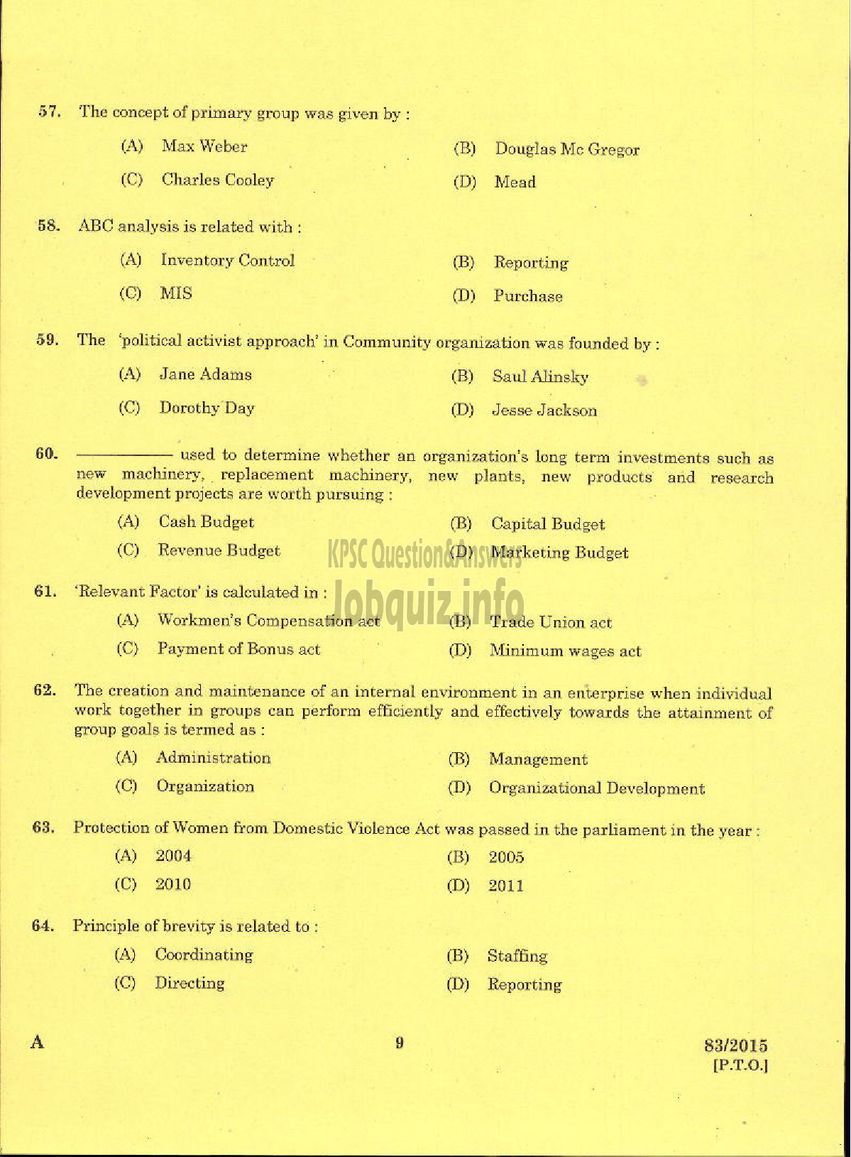 Kerala PSC Question Paper - WELFARE FUND INSPECTOR TODDY WORKERS WELFARE FUND BOARD-7