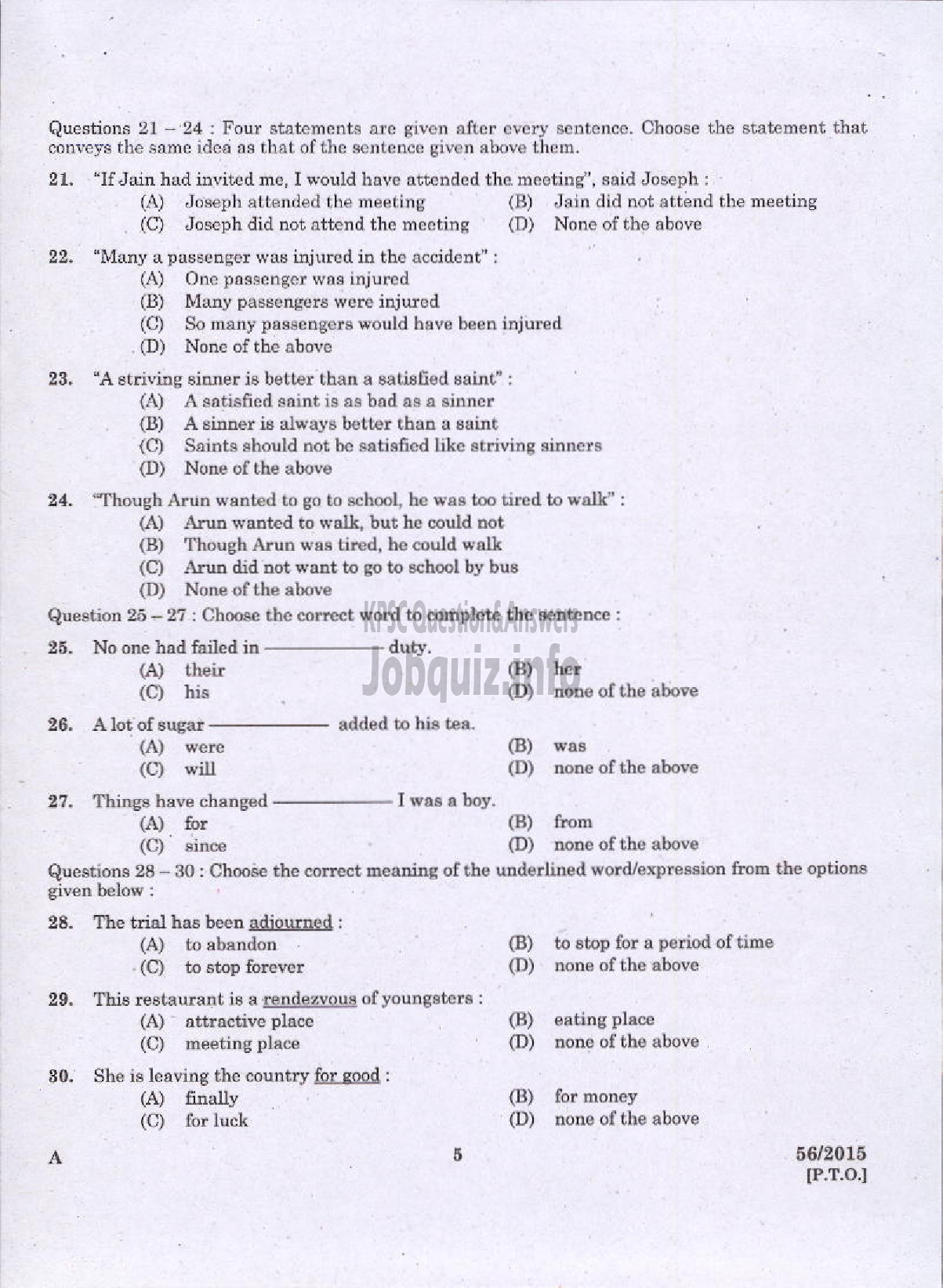 Kerala PSC Question Paper - WELFARE OFFICER PLANTATION CORPORATION OF KERALA LTD-3