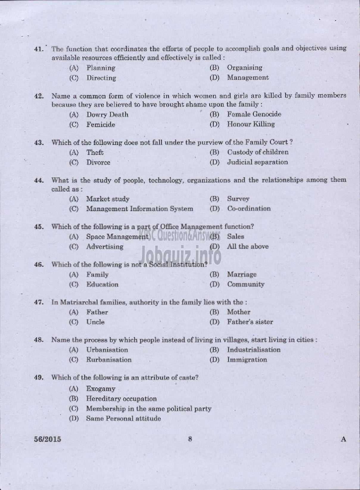 Kerala PSC Question Paper - WELFARE OFFICER PLANTATION CORPORATION OF KERALA LTD-6