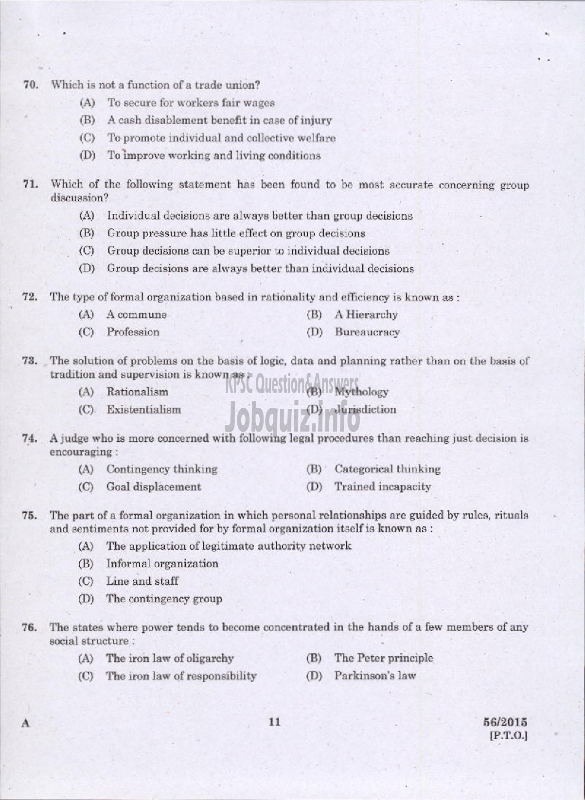 Kerala PSC Question Paper - WELFARE OFFICER PLANTATION CORPORATION OF KERALA LTD-9