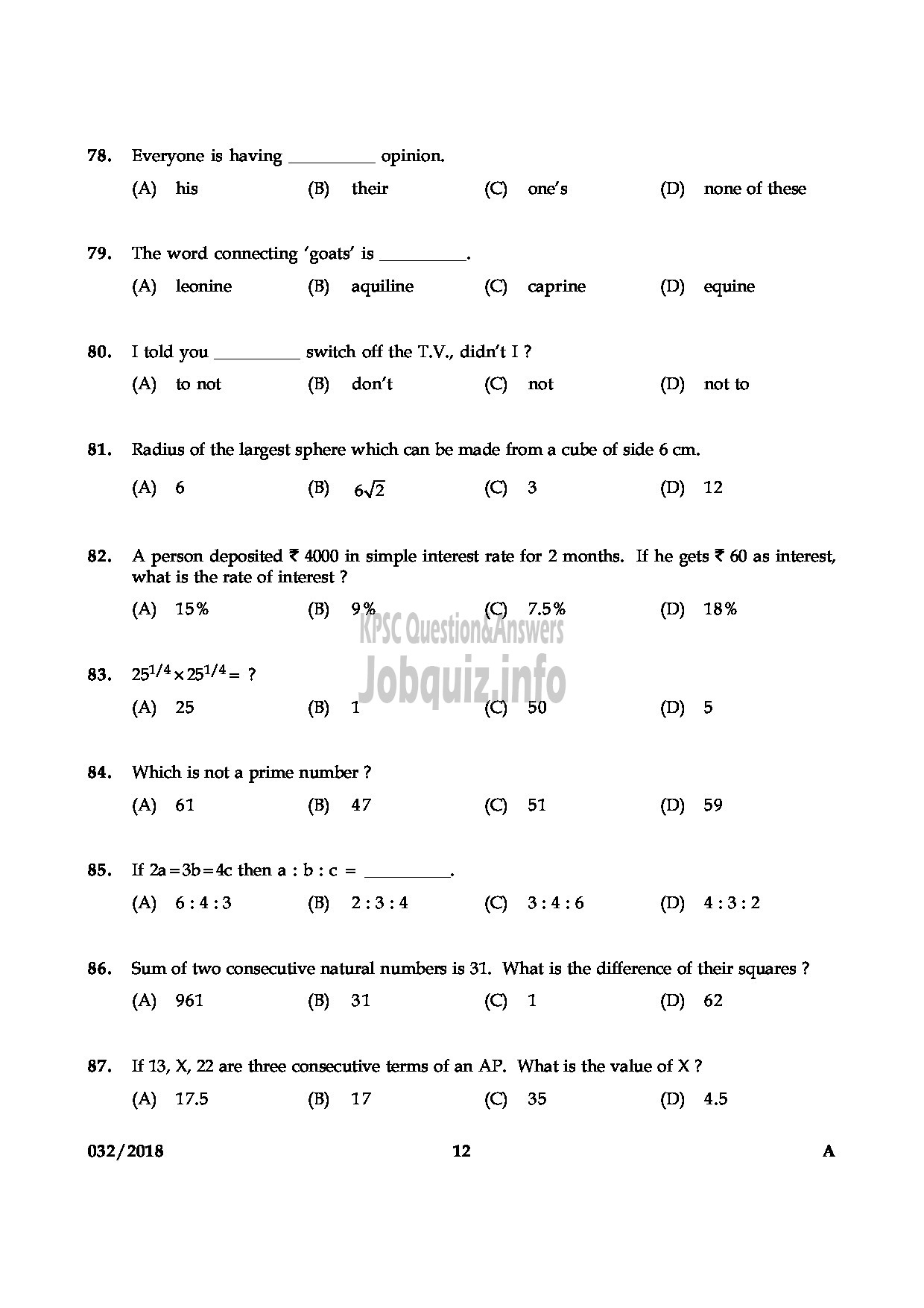 Kerala PSC Question Paper - WOMEN CIVIL EXCISE OFFICER EXCISE-12