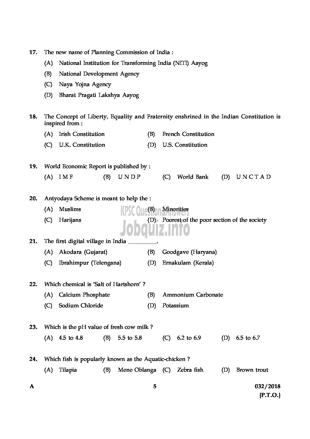 Kerala PSC Question Paper - WOMEN CIVIL EXCISE OFFICER EXCISE-5