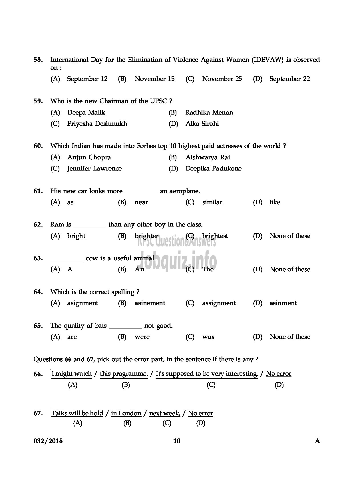 Kerala PSC Question Paper - WOMEN CIVIL EXCISE OFFICER EXCISE-10