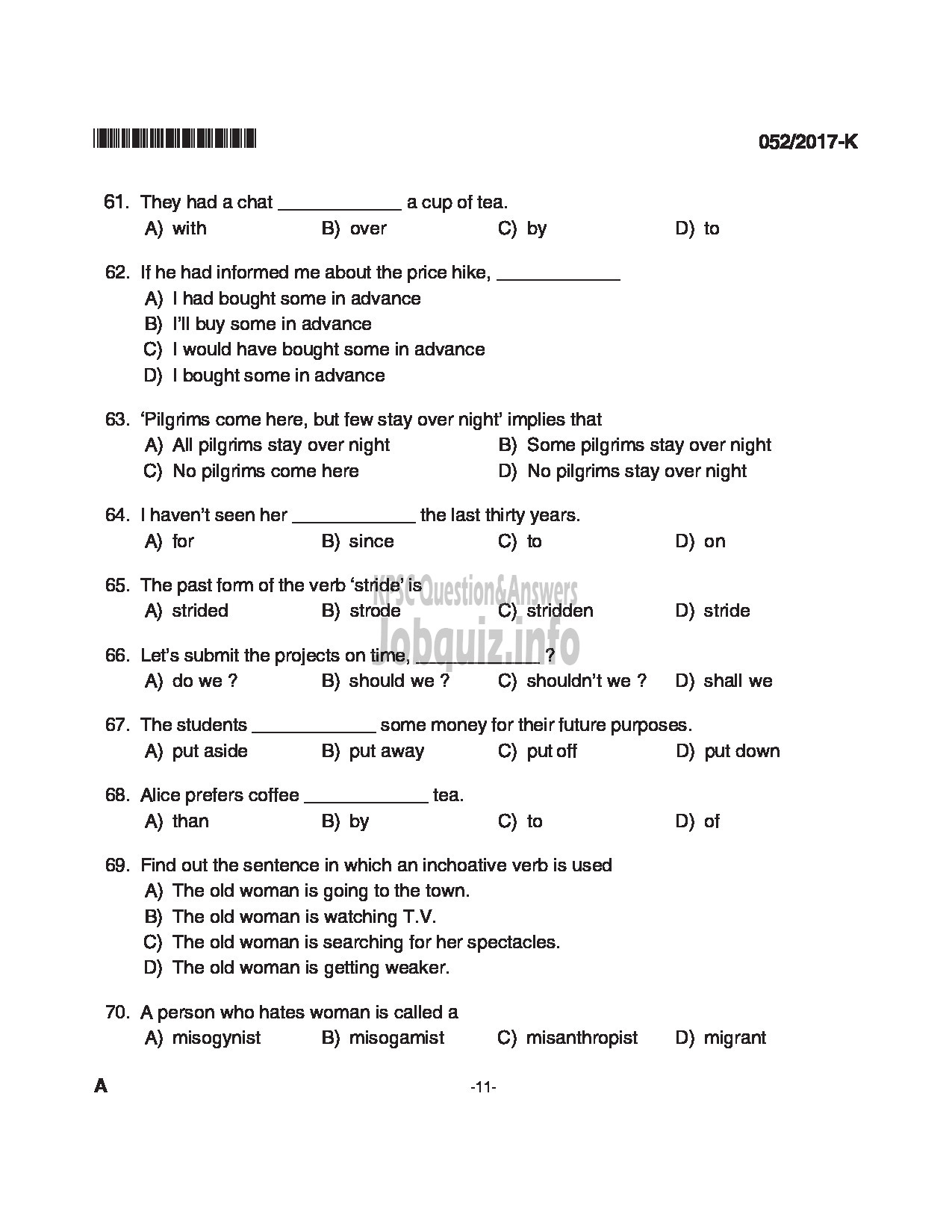 Kerala PSC Question Paper - WOMEN POLICE CONSTABLE APB POLICE QUESTION PAPER(KANNADA)-11