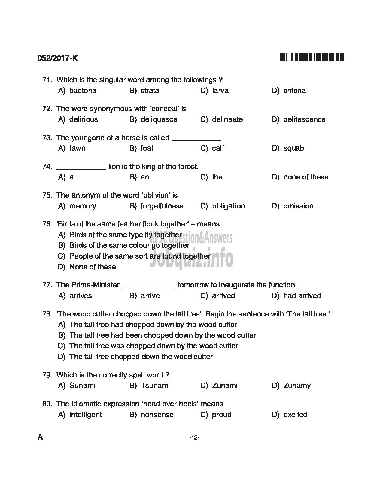 Kerala PSC Question Paper - WOMEN POLICE CONSTABLE APB POLICE QUESTION PAPER(KANNADA)-12