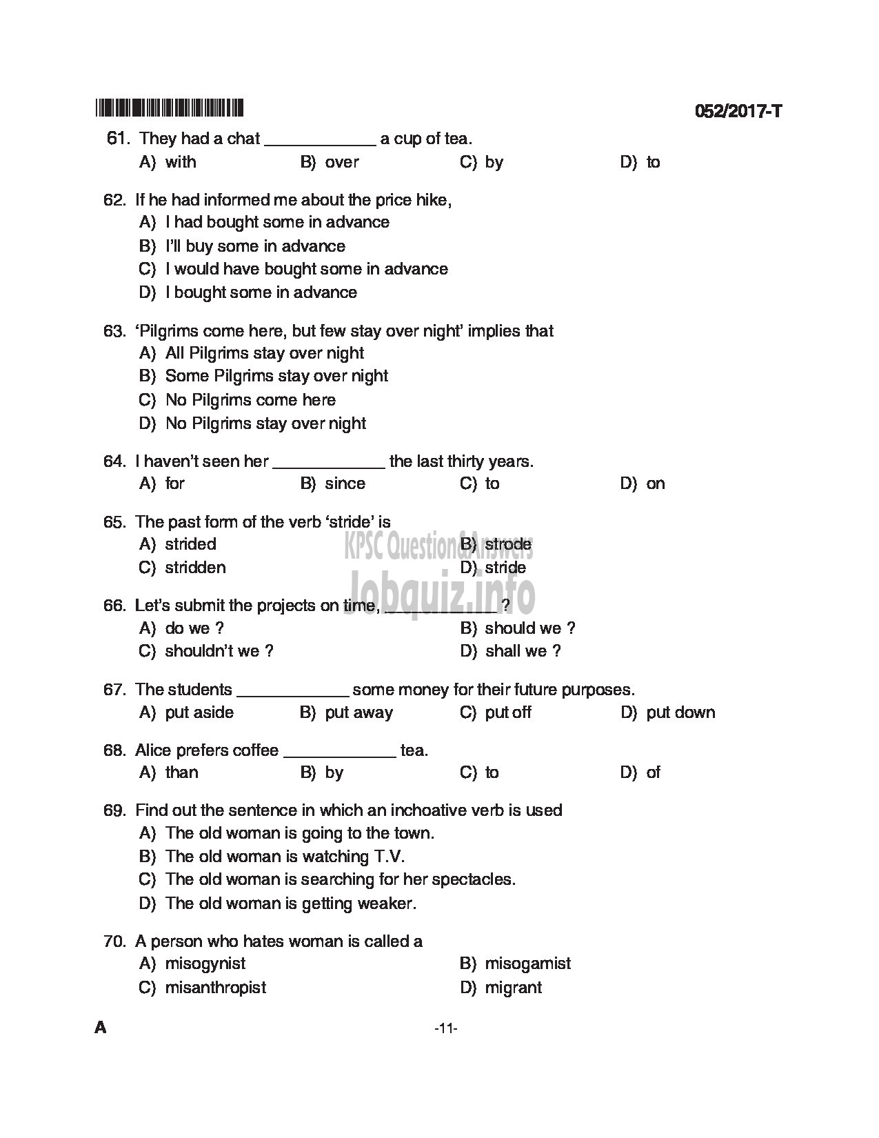 Kerala PSC Question Paper - WOMEN POLICE CONSTABLE APB POLICE QUESTION PAPER(TAMIL)-11