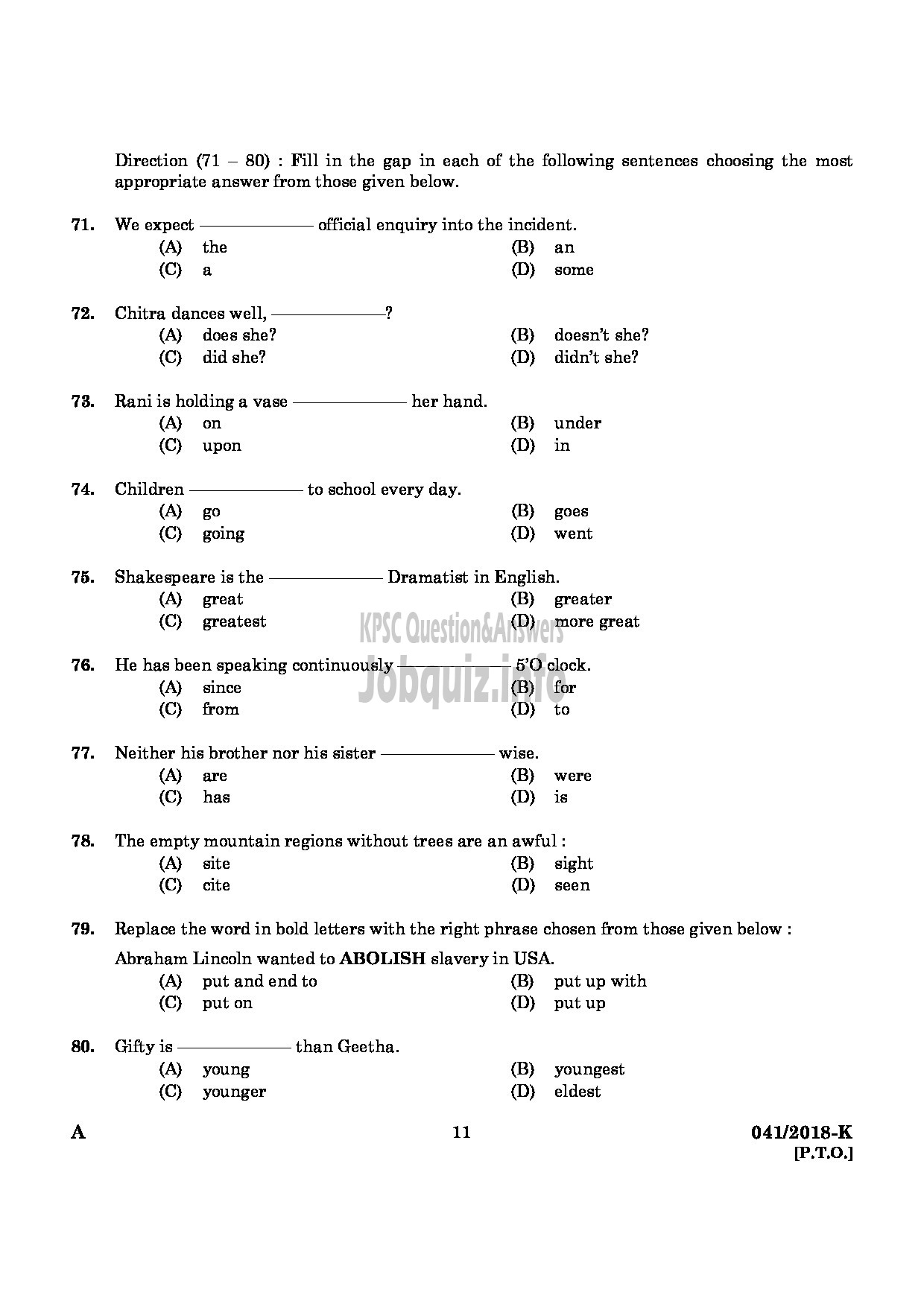 Kerala PSC Question Paper - WOMEN POLICE CONSTABLE NCA LC/AI AND MUSLIM POLICE KANNADA-9