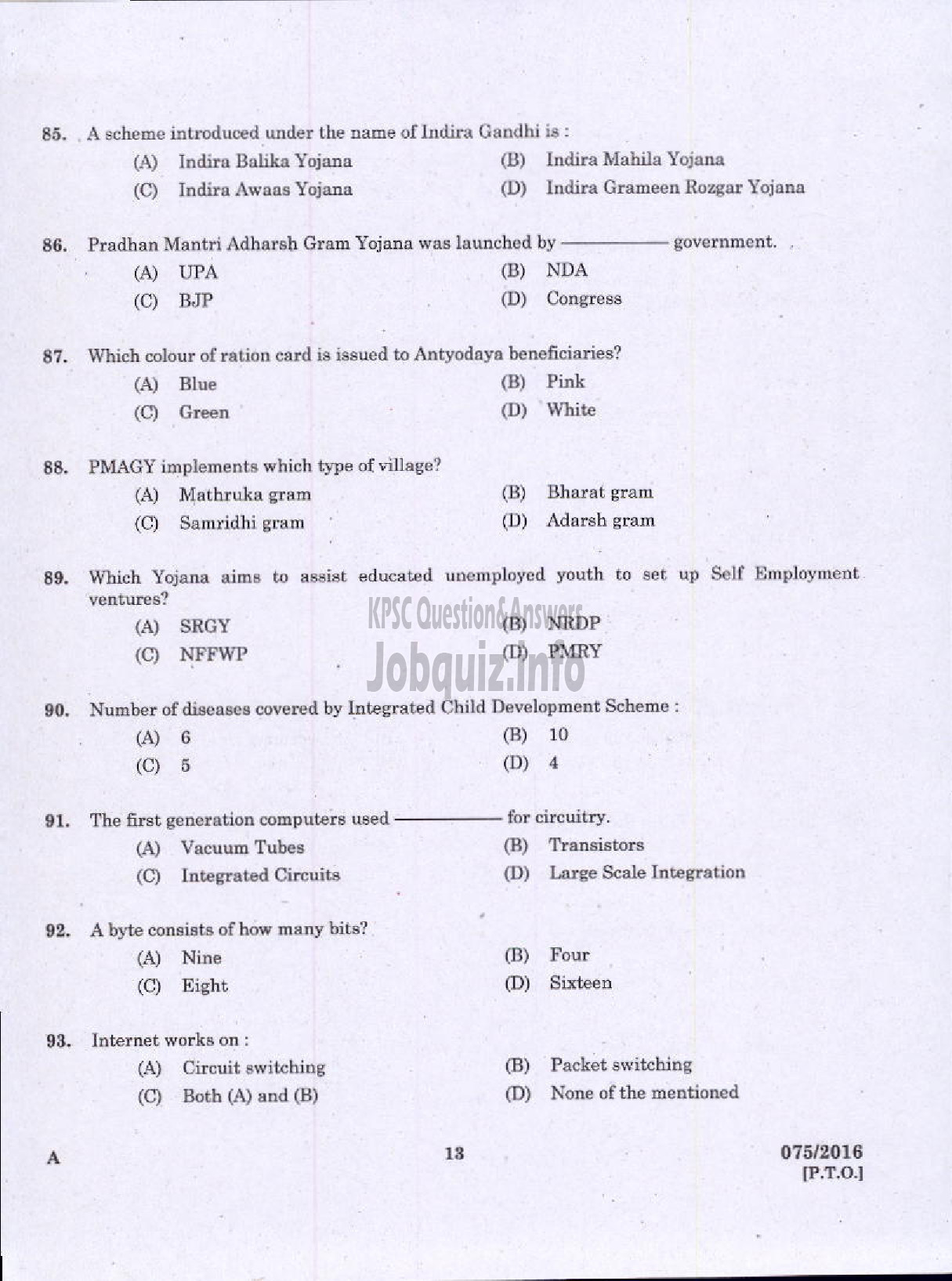 Kerala PSC Question Paper - WOMEN SUB INSPECTOR OF POLICE TRAINEE POLICE-11