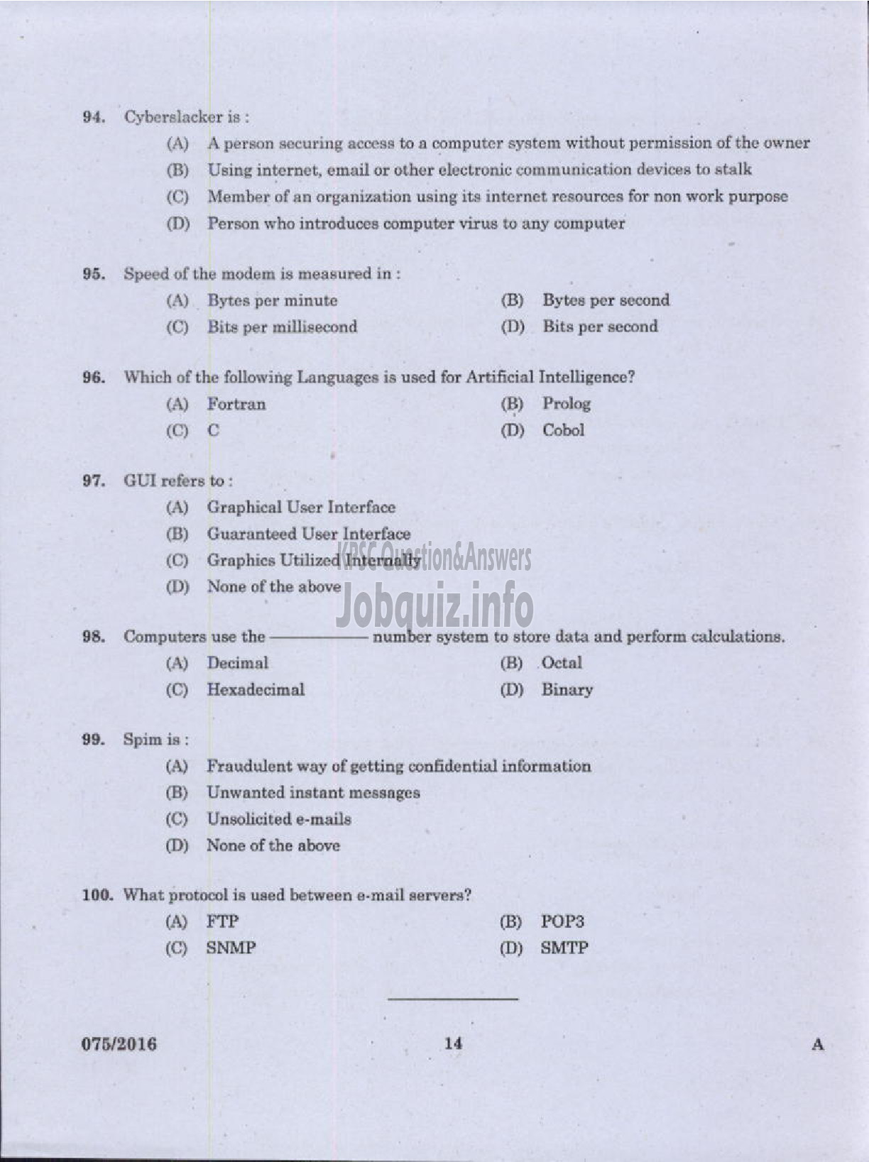 Kerala PSC Question Paper - WOMEN SUB INSPECTOR OF POLICE TRAINEE POLICE-12