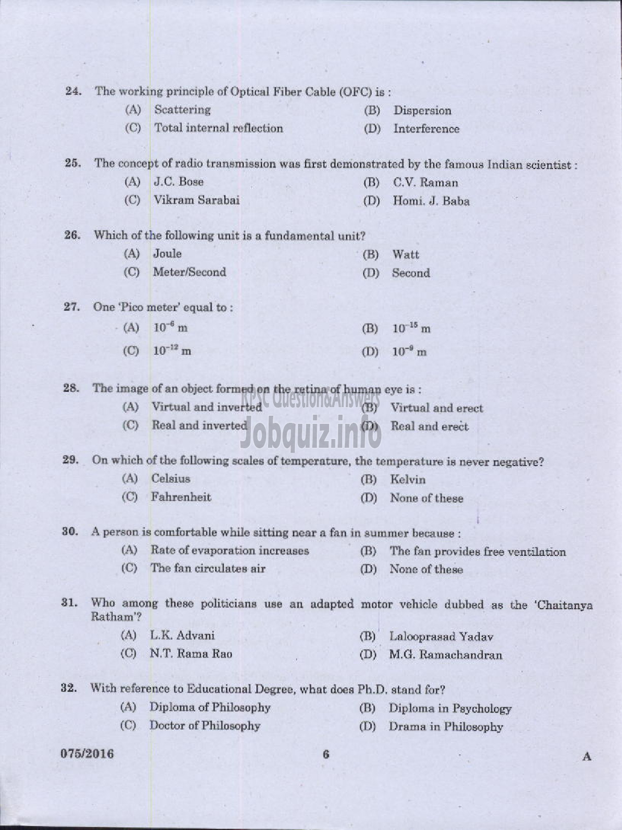 Kerala PSC Question Paper - WOMEN SUB INSPECTOR OF POLICE TRAINEE POLICE-4