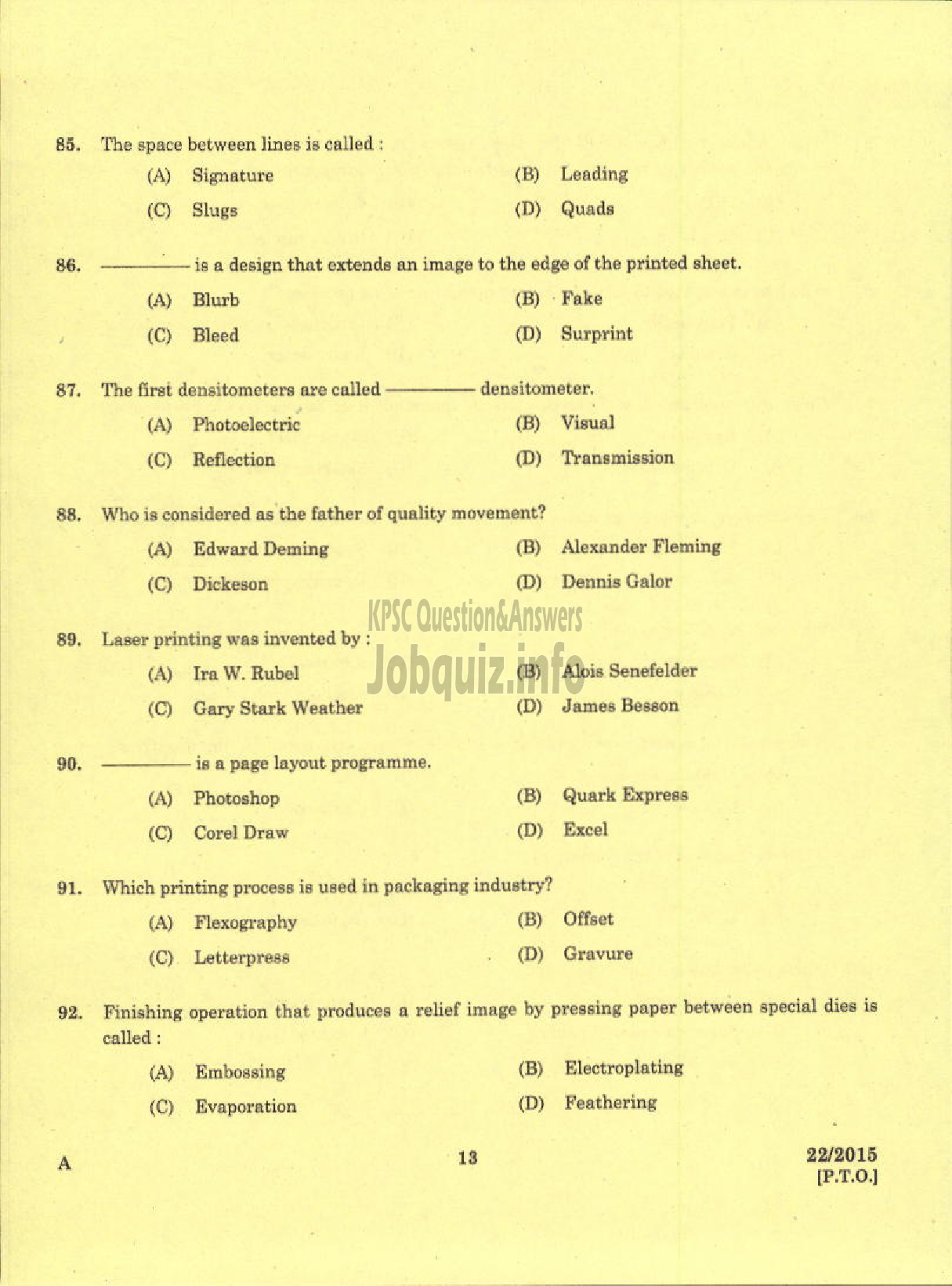 Kerala PSC Question Paper - WORKSHOP INSTRUCTOR / DEMONSTRATOR PRINTING TECHNOLOGY KERALA TECHNICAL EDUCATION-11