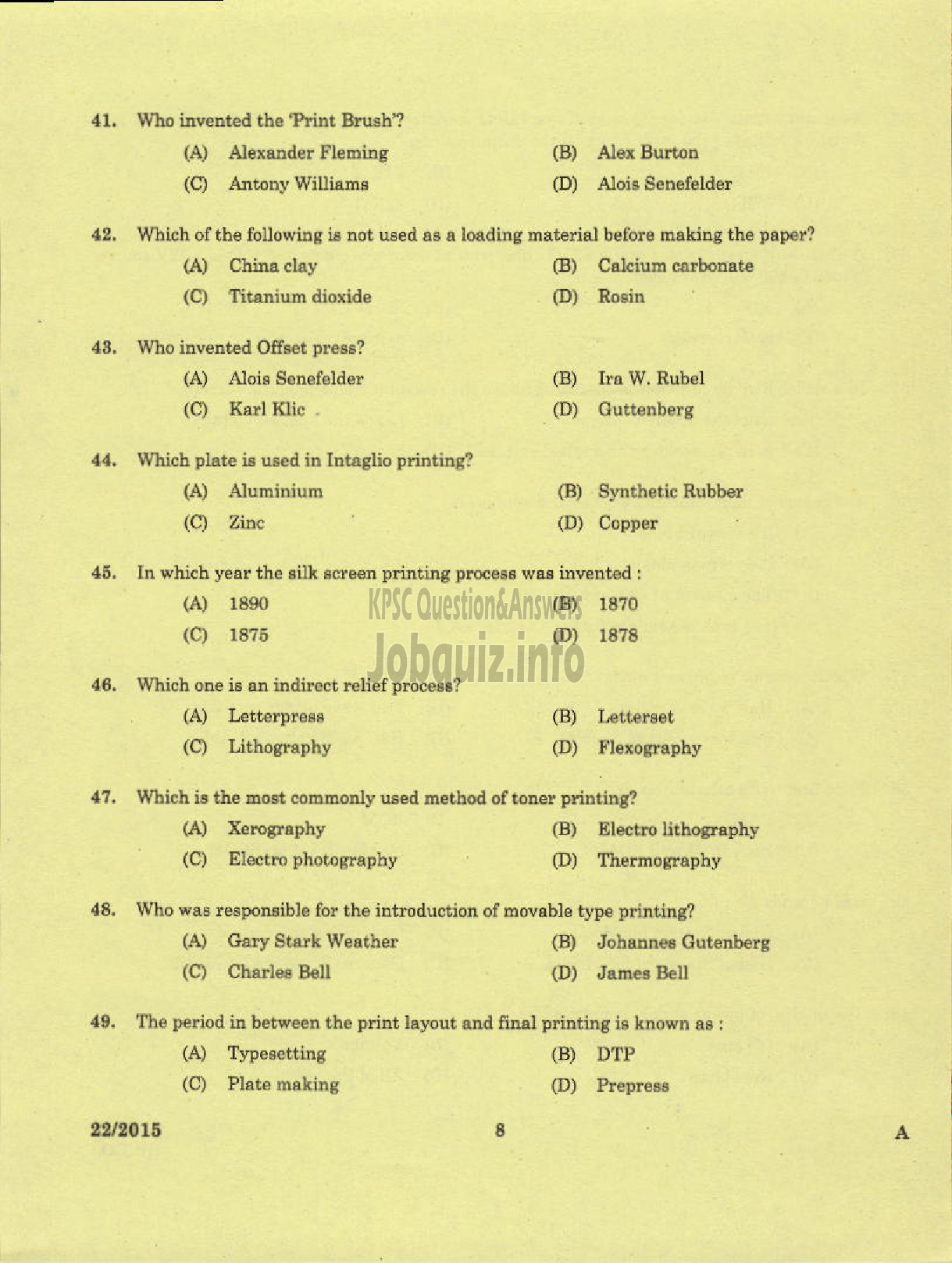 Kerala PSC Question Paper - WORKSHOP INSTRUCTOR / DEMONSTRATOR PRINTING TECHNOLOGY KERALA TECHNICAL EDUCATION-6