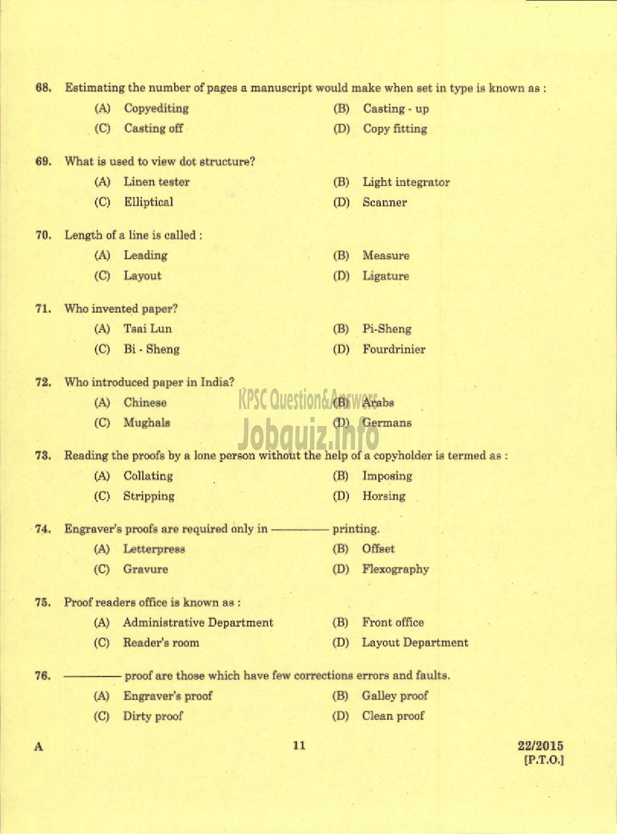 Kerala PSC Question Paper - WORKSHOP INSTRUCTOR / DEMONSTRATOR PRINTING TECHNOLOGY KERALA TECHNICAL EDUCATION-9
