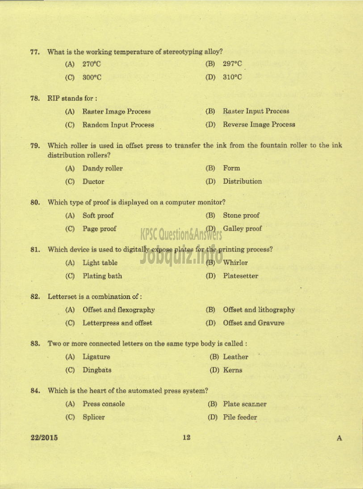 Kerala PSC Question Paper - WORKSHOP INSTRUCTOR / DEMONSTRATOR PRINTING TECHNOLOGY KERALA TECHNICAL EDUCATION-10