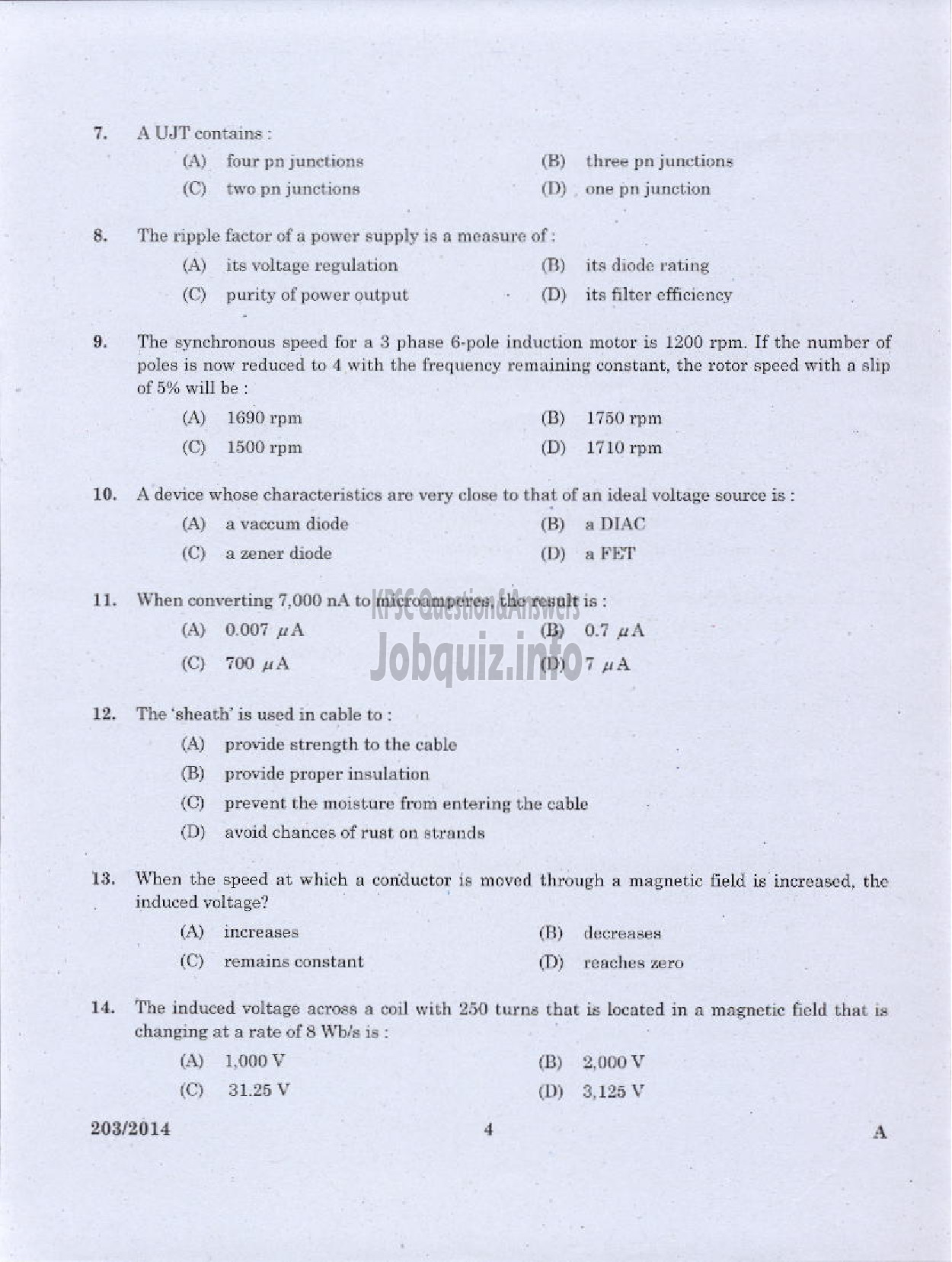 Kerala PSC Question Paper - WORKSHOP INSTRUCTOR/INSTUCTOR GARDE II/DEMONSTRATOR/DRAFTSMAN GR II ELECTRICAL ENGINEERING TED-2