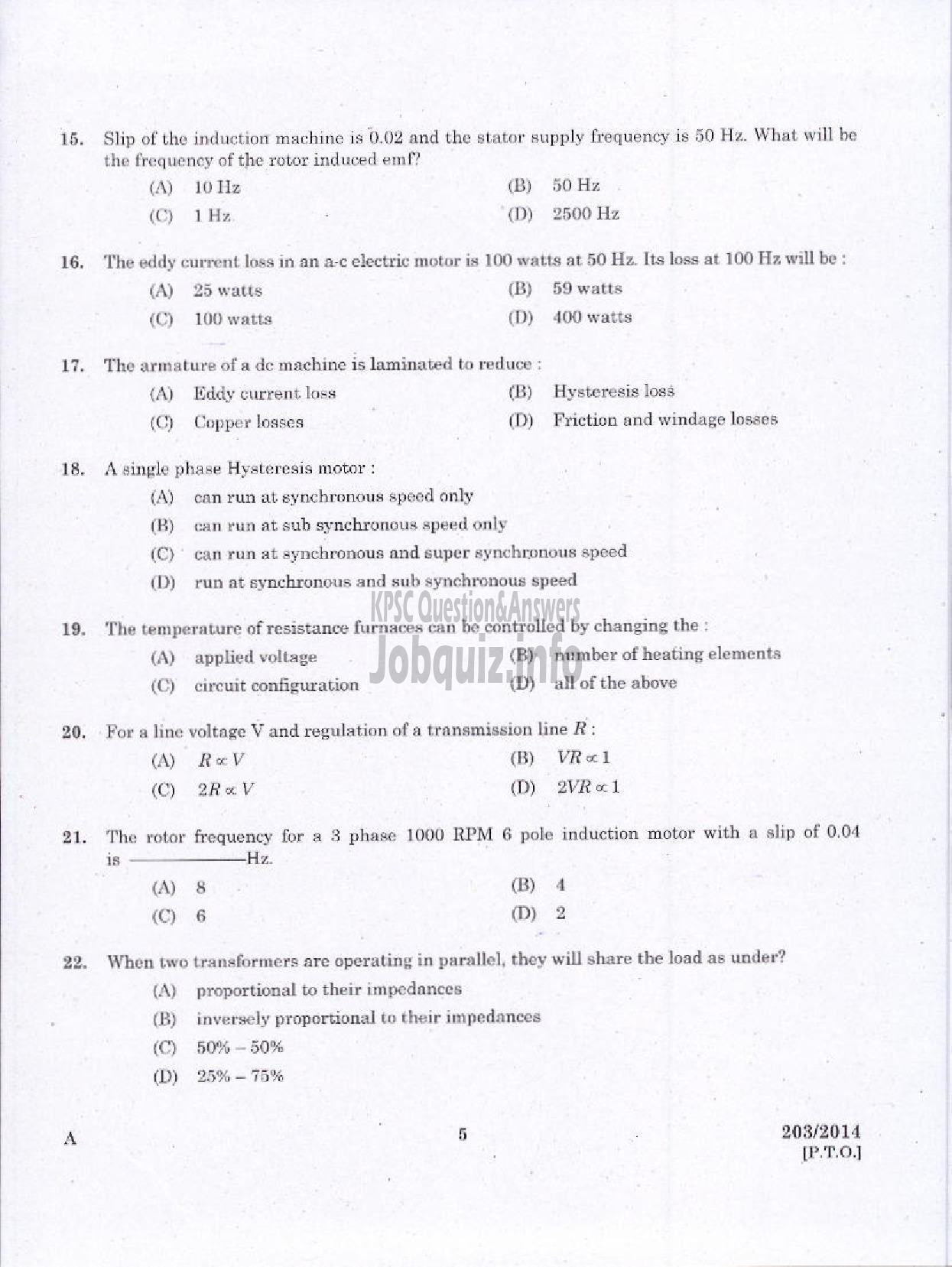 Kerala PSC Question Paper - WORKSHOP INSTRUCTOR/INSTUCTOR GARDE II/DEMONSTRATOR/DRAFTSMAN GR II ELECTRICAL ENGINEERING TED-3
