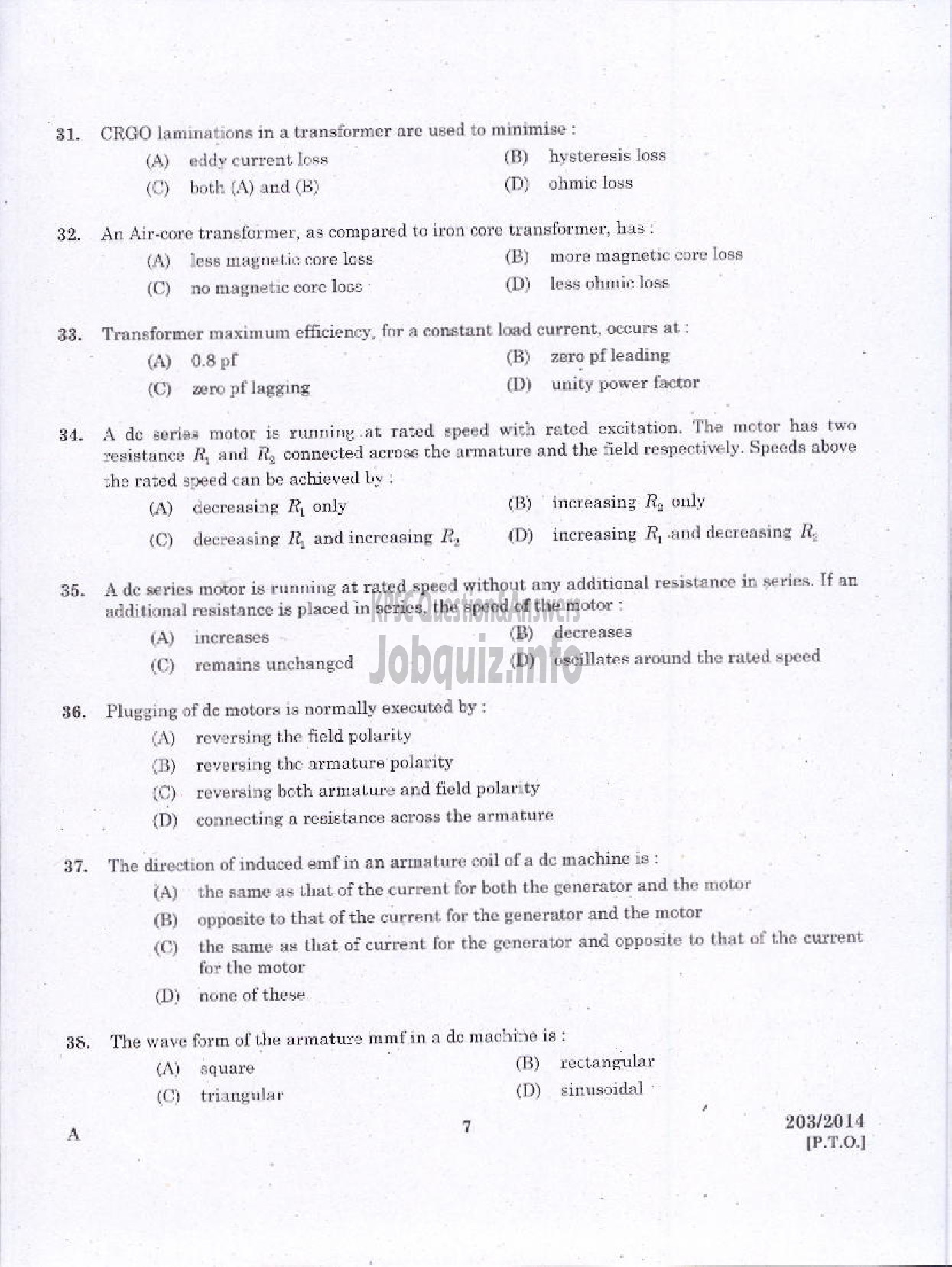 Kerala PSC Question Paper - WORKSHOP INSTRUCTOR/INSTUCTOR GARDE II/DEMONSTRATOR/DRAFTSMAN GR II ELECTRICAL ENGINEERING TED-5