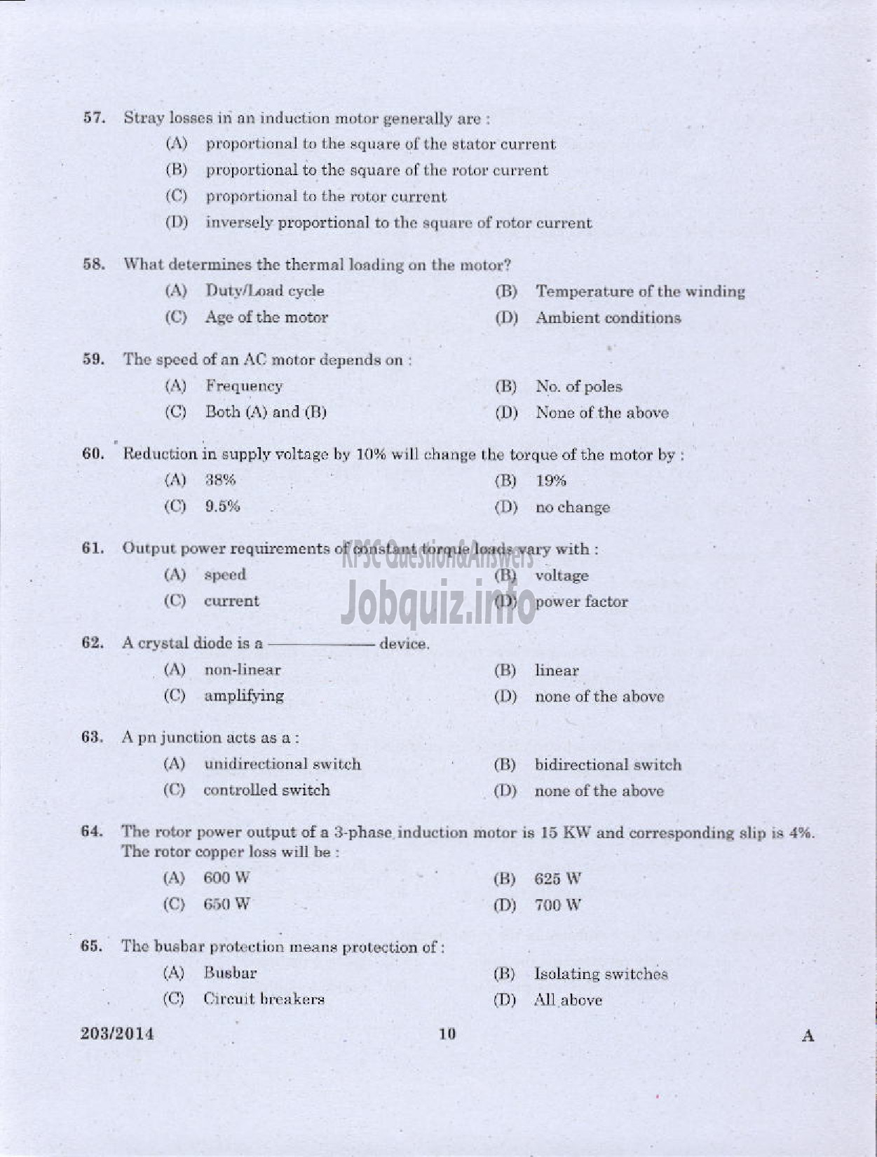 Kerala PSC Question Paper - WORKSHOP INSTRUCTOR/INSTUCTOR GARDE II/DEMONSTRATOR/DRAFTSMAN GR II ELECTRICAL ENGINEERING TED-8