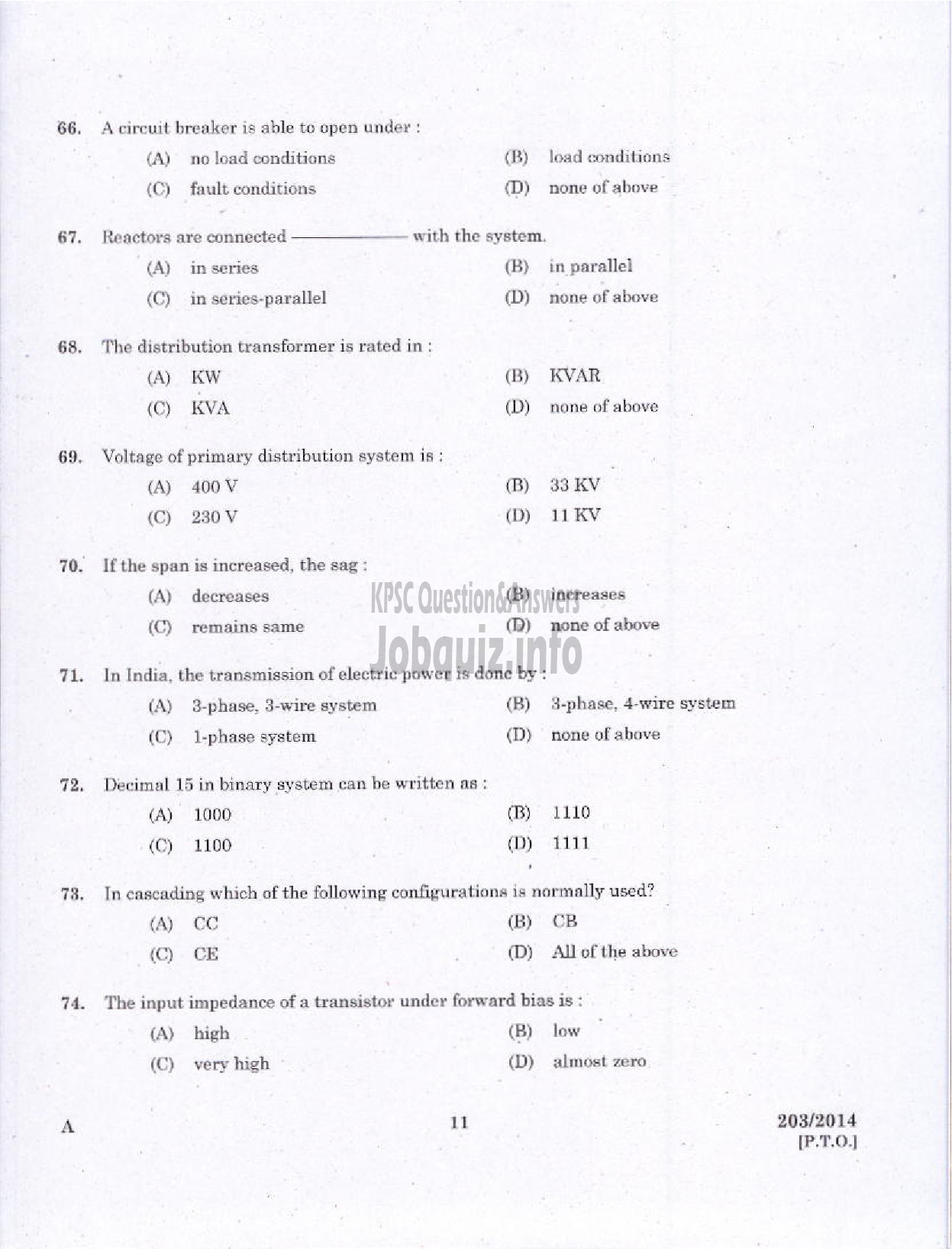 Kerala PSC Question Paper - WORKSHOP INSTRUCTOR/INSTUCTOR GARDE II/DEMONSTRATOR/DRAFTSMAN GR II ELECTRICAL ENGINEERING TED-9