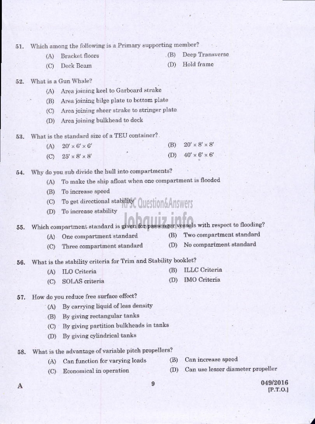 Kerala PSC Question Paper - WORKS MANAGER STATE WATER TRANSPORT-7