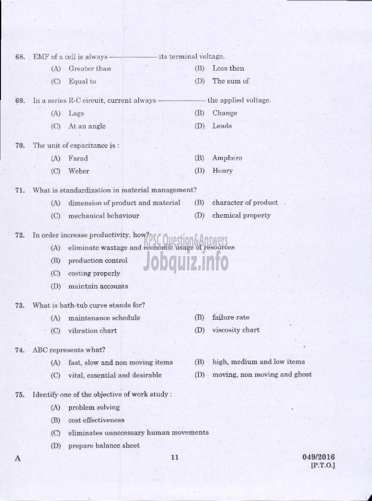 Kerala PSC Question Paper - WORKS MANAGER STATE WATER TRANSPORT-9
