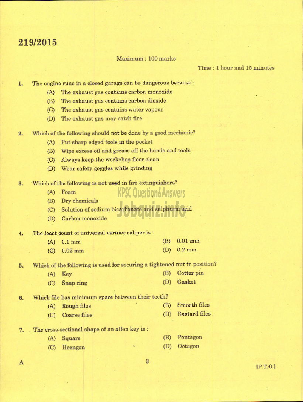 Kerala PSC Question Paper - WORK ASSISTANT NCA KSRTC-1