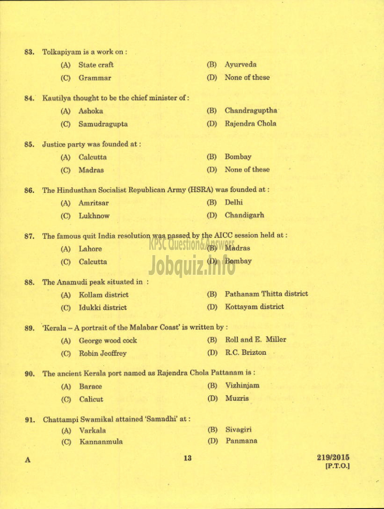 Kerala PSC Question Paper - WORK ASSISTANT NCA KSRTC-11