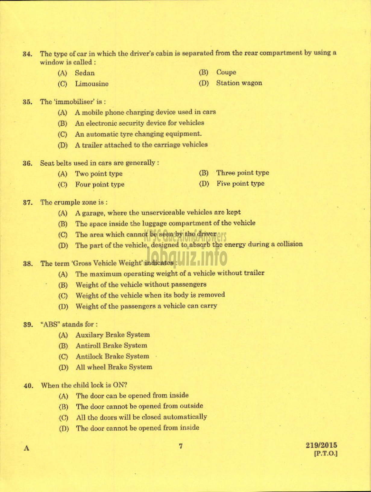 Kerala PSC Question Paper - WORK ASSISTANT NCA KSRTC-5