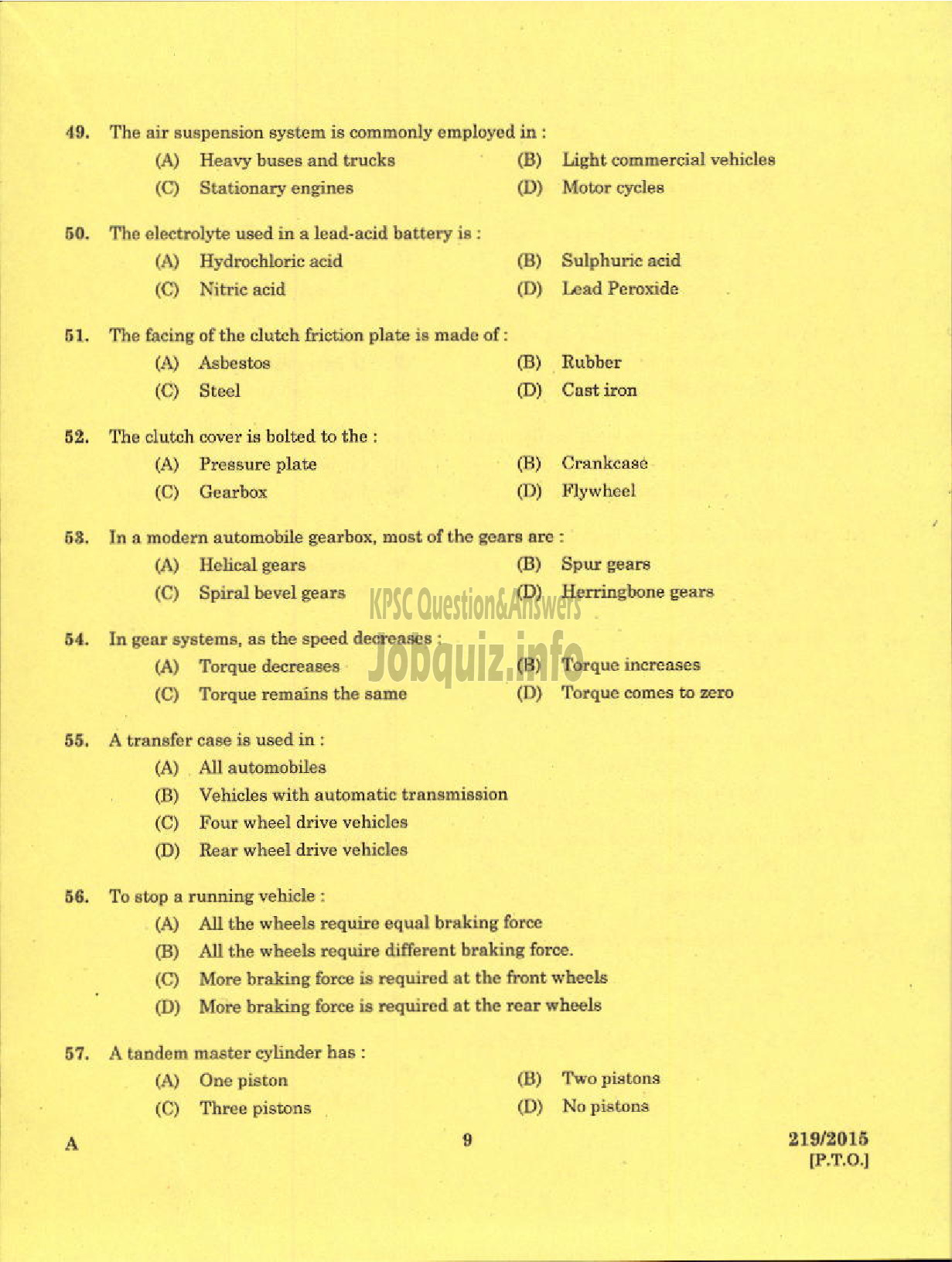 Kerala PSC Question Paper - WORK ASSISTANT NCA KSRTC-7