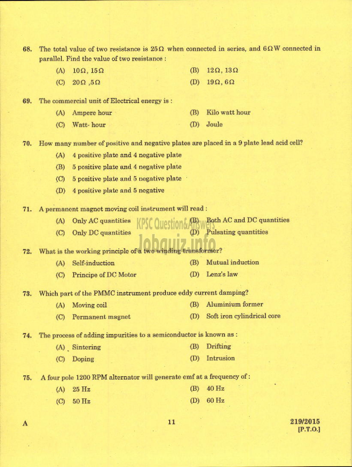 Kerala PSC Question Paper - WORK ASSISTANT NCA KSRTC-9