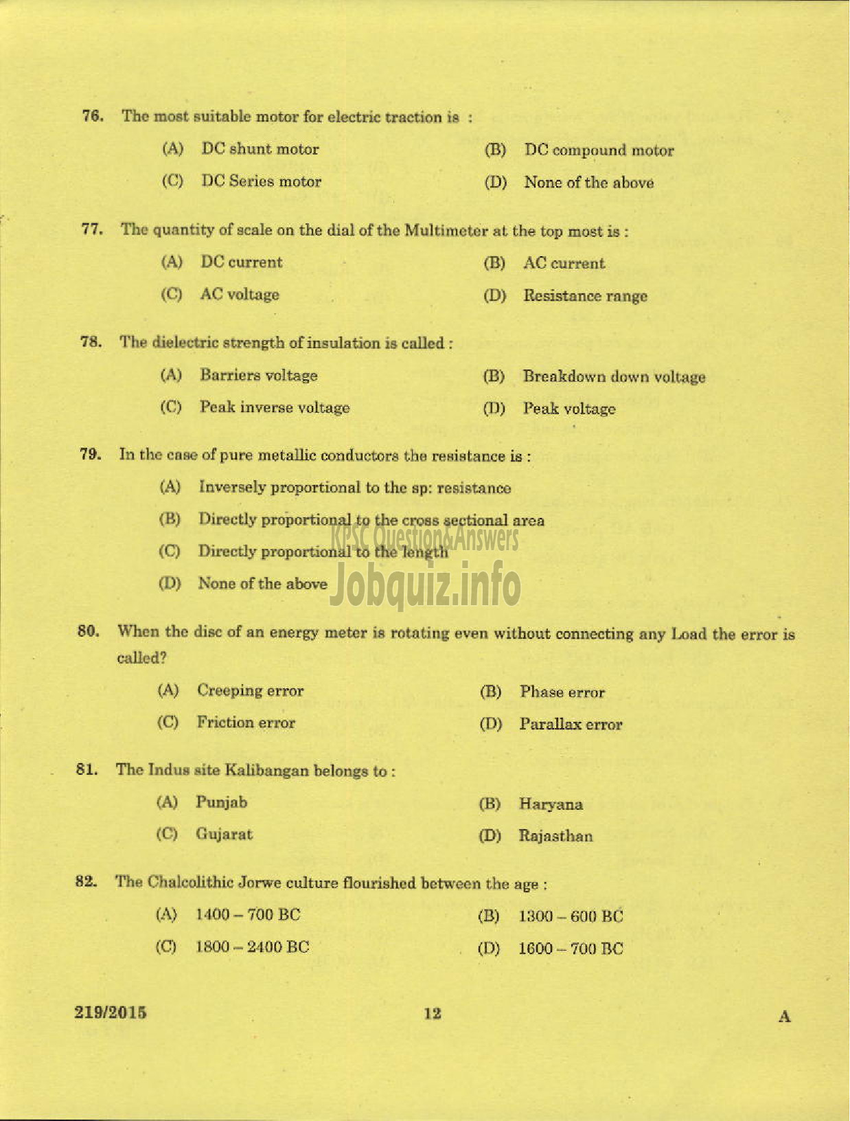 Kerala PSC Question Paper - WORK ASSISTANT NCA KSRTC-10