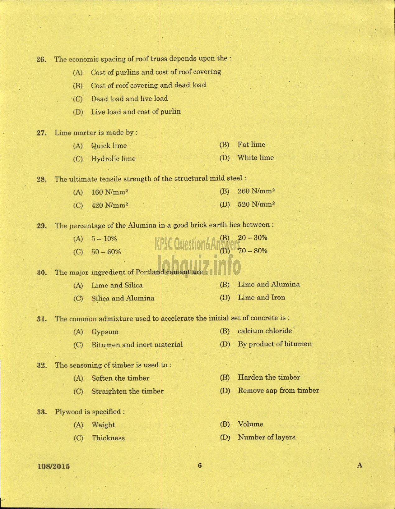 Kerala PSC Question Paper - WORK SUPERINTENDENT AGRICULTURE-4