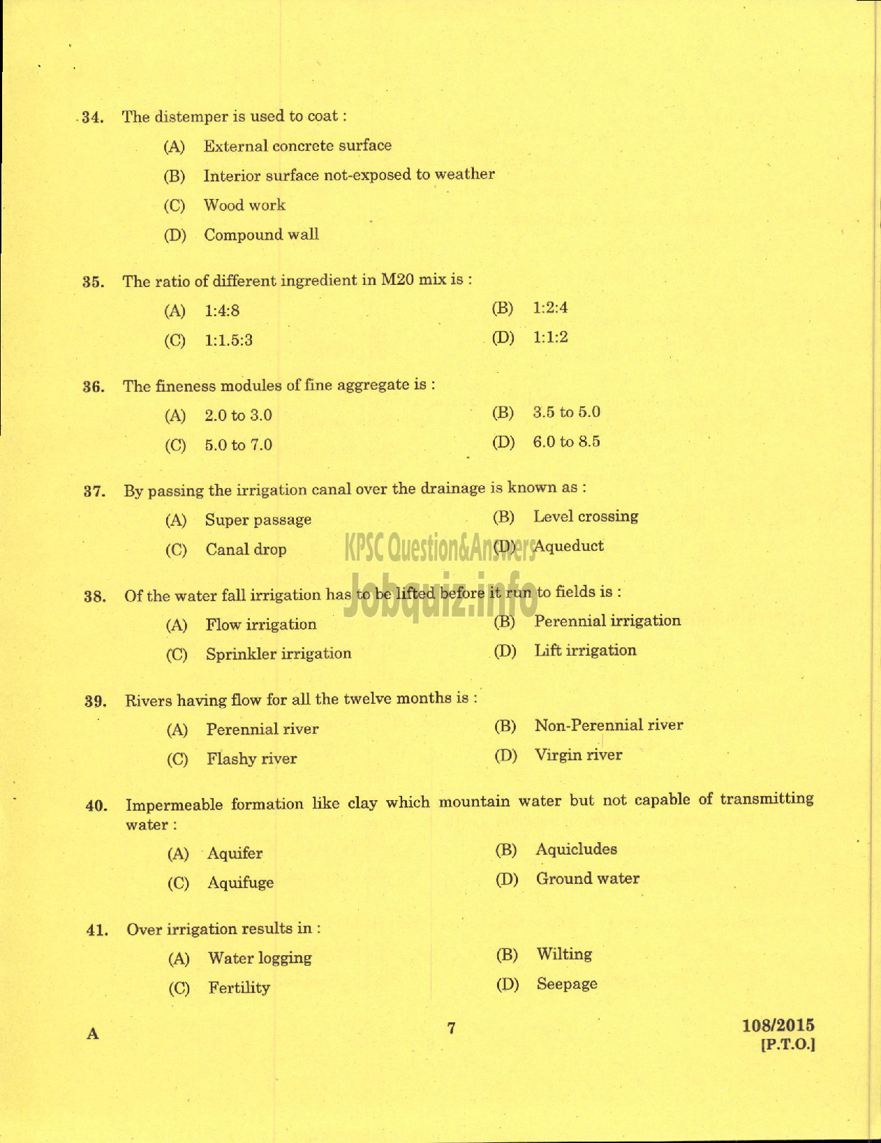 Kerala PSC Question Paper - WORK SUPERINTENDENT AGRICULTURE-5