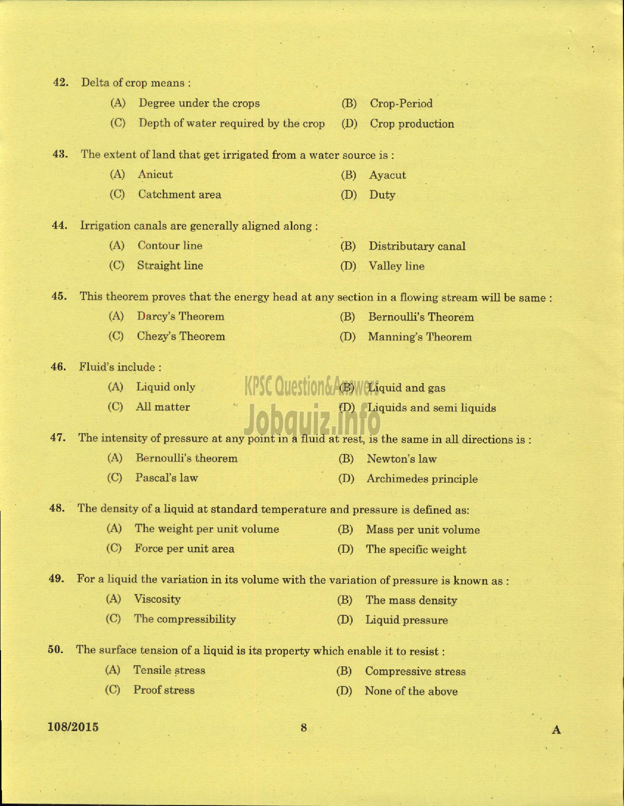 Kerala PSC Question Paper - WORK SUPERINTENDENT AGRICULTURE-6