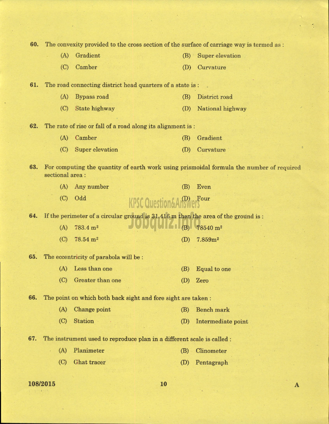 Kerala PSC Question Paper - WORK SUPERINTENDENT AGRICULTURE-8