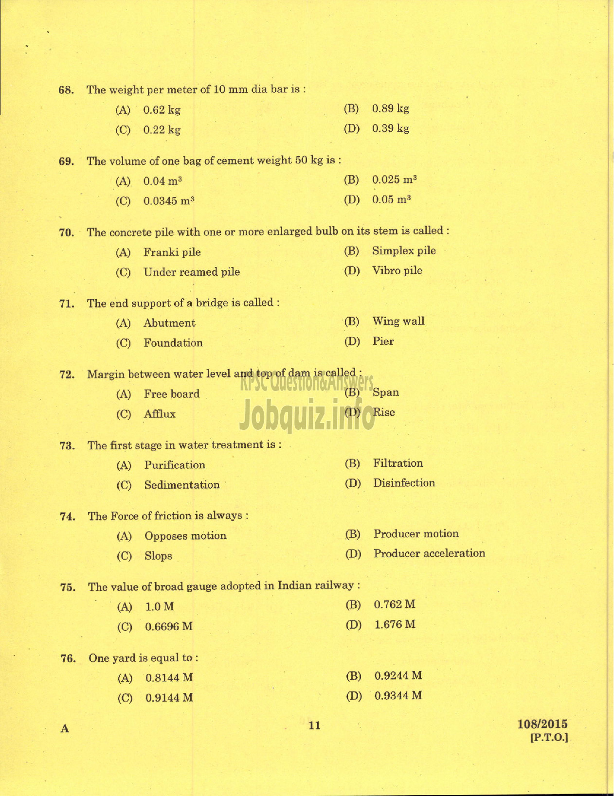 Kerala PSC Question Paper - WORK SUPERINTENDENT AGRICULTURE-9