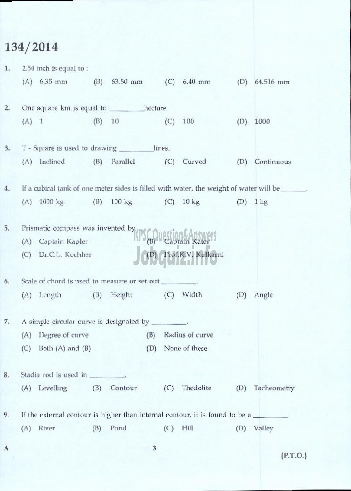 Kerala PSC Question Paper - WORK SUPERINTENDENT AGRICULTURE KTM AND PKD-1