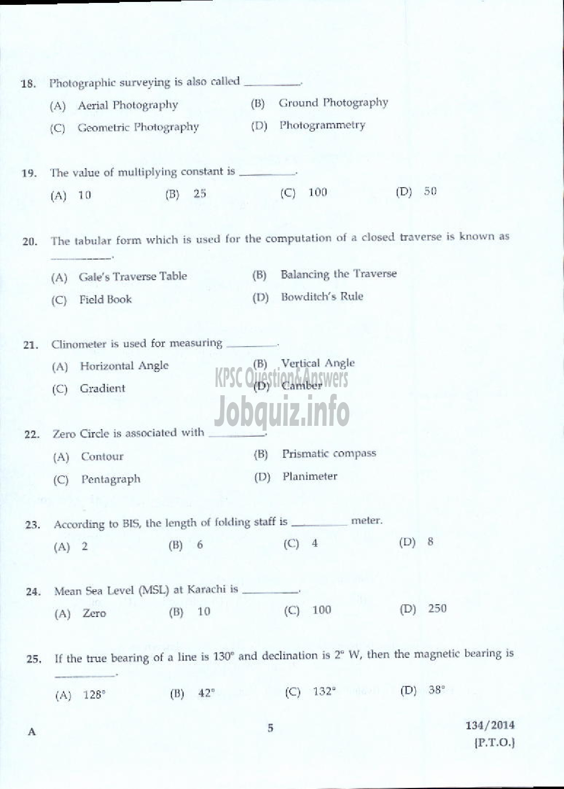 Kerala PSC Question Paper - WORK SUPERINTENDENT AGRICULTURE KTM AND PKD-3