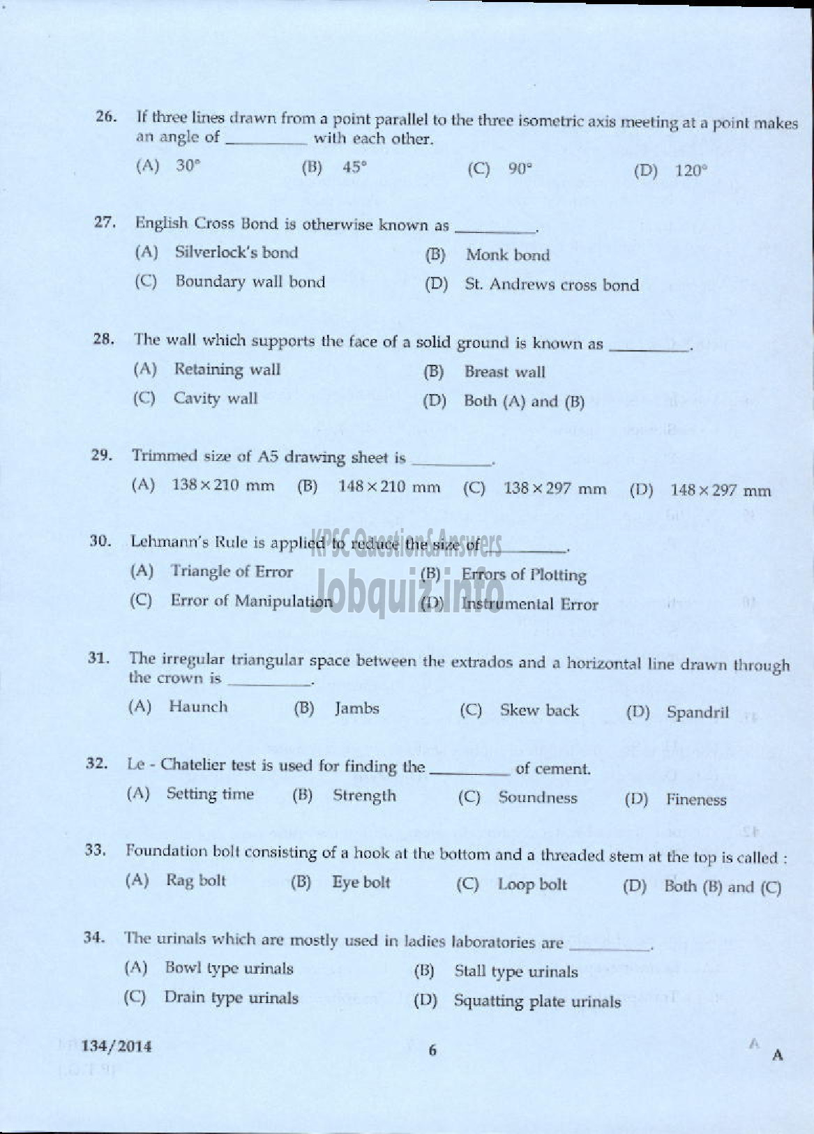 Kerala PSC Question Paper - WORK SUPERINTENDENT AGRICULTURE KTM AND PKD-4