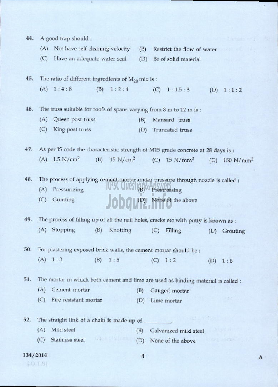 Kerala PSC Question Paper - WORK SUPERINTENDENT AGRICULTURE KTM AND PKD-6