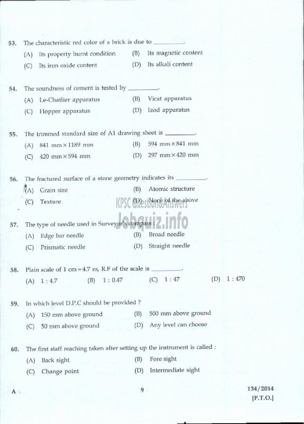 Kerala PSC Question Paper - WORK SUPERINTENDENT AGRICULTURE KTM AND PKD-7