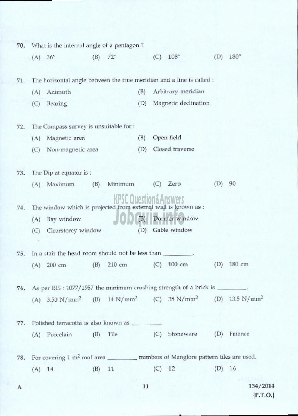 Kerala PSC Question Paper - WORK SUPERINTENDENT AGRICULTURE KTM AND PKD-9