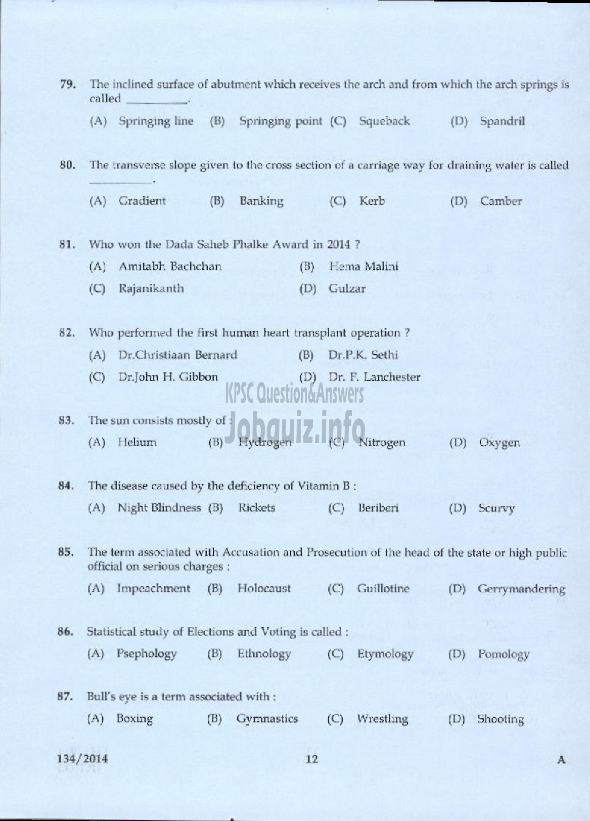 Kerala PSC Question Paper - WORK SUPERINTENDENT AGRICULTURE KTM AND PKD-10